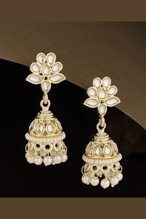 ATIBELLE Gold-Plated Dome-Shaped Kundan Jhumkas