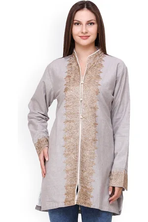 Exotic India Aari-Embroidered Flowers Wind Chime Kashmiri Jacket