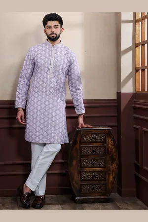 Koshin Floral Embroidered Mandarin Collar Straight Kurta With Pyjamas