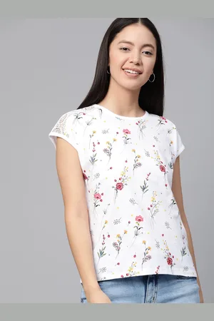 Mast & Harbour Women White Floral Print Round Neck T-shirt