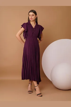 Chemistry Shirt Collar Flared Sleeves Crepe Fit and Flare Maxi Dress