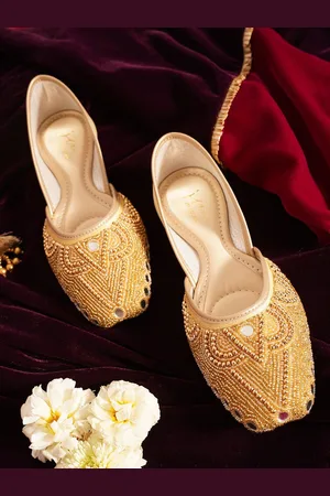 JM Looks Women Fashion Flat Embellished Open Toe Flat Jutti With Comfortable Sole