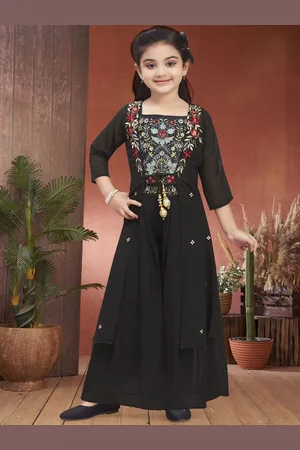 BAESD Girls Embroidered Regular Thread Work Kurta with Palazzos