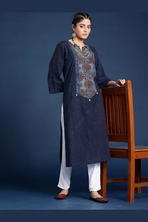 Taavi Ajrakh Ethnic Motifs Printed Yoke Design Pure Cotton Kurta