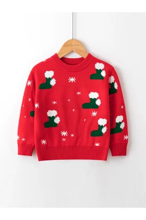 Stylecast Boys Red & Green Graphic Printed Pullover Sweater