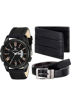 MARKQUES Men Black Solid Leather Accessory Gift Set