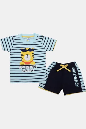 V-Mart Infants Striped Pure Cotton T-shirt With Shorts Clothing Set