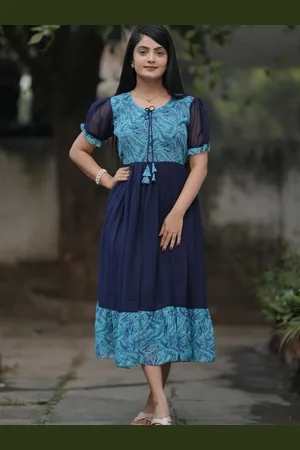 Kalini Print Puff Sleeve Fit & Flare Midi Dress