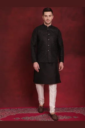 Jompers Woven Design Kurta With Pyjama & Nehru Jacket