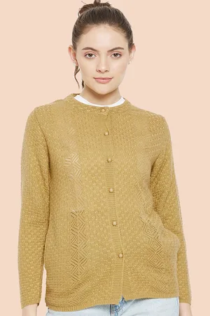 CLAPTON Women Self Design Solid Woollen Cardigan