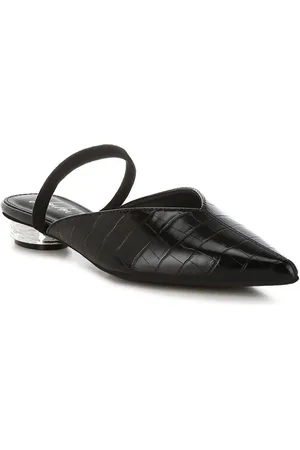 London Rag Women Pointed Toe Block Heel Leather Mules