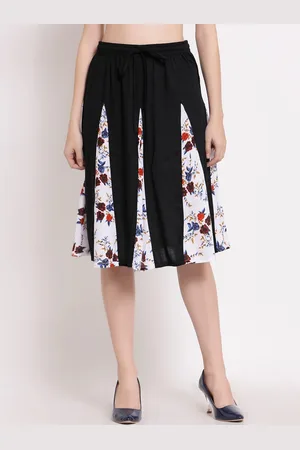 PATRORNA Women Black Floral Printed Flared Skirt