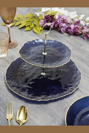Pure Home and Living Blue Textured Glass Cake Stand