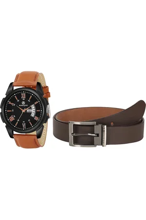 MARKQUES Men Solid Leather Watch & Belt Gift Set