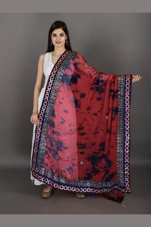 Exotic India Urbanred Tie & Dye Digital Print Bemberg Extra-Wide Dupatta With Tassels