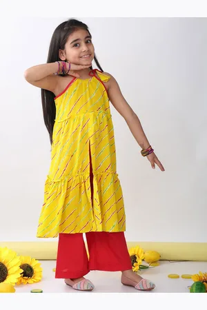 Sangria Girls Leheriya Printed Pure Cotton Straight Kurta & Trousers