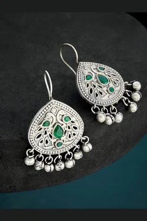 Fabindia Stone Studded Teardrop Shaped Drop Earrings