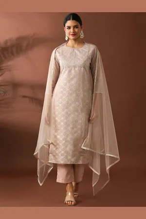 Jaipur Women Ethnic Motifs Embroidered Regular Sequinned Chanderi Cotton Kurta with Trousers & With