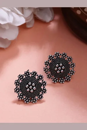 Anouk Women Silver Plated Oxidised Round Shape Traditional Stud Earrings