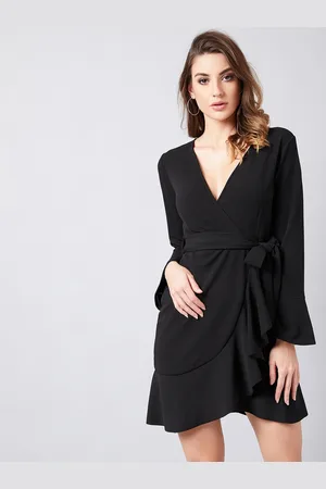 ATHENA Black V-Neck Wrap Dress