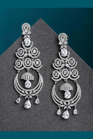 Zeneme Women White & Silver-Toned Contemporary Drop Earrings
