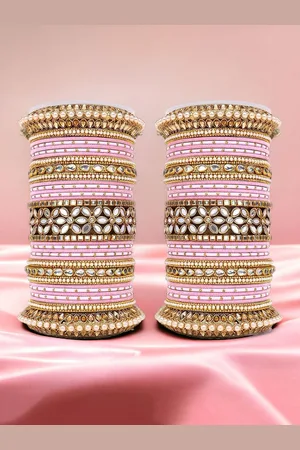 Leshya Set Of 46 Brass Plated Artificial Stones Studded Bangles