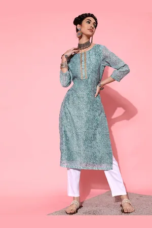 indo street Ethnic Motifs Printed Gotta Patti Straight Pure Cotton Kurta with Trousers