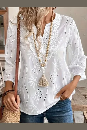 all about you Embroidered Schiffli Shirt Style Top