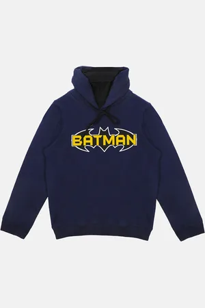 Batman Boys Navy Blue Printed Hooded Sweatshirt With Attached Face Covering