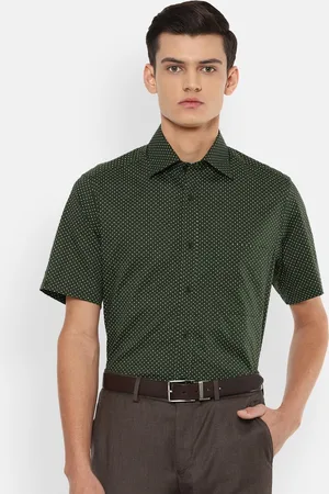 Louis Philippe Men Olive Green Opaque Printed Pure Cotton Formal Shirt