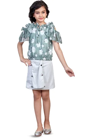 YK Girls Printed Top With Skirt