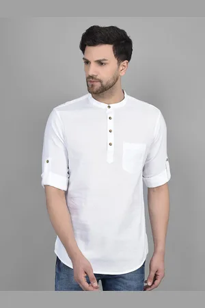 Canary London Band Collar Roll-Up Sleeves Smart Slim Fit Cotton Shirt