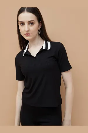 Lifestyle Women Typography Mandarin Collar Pockets T-shirt