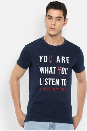 Louis Philippe Men Navy Blue Typography Printed Slim Fit T-shirt
