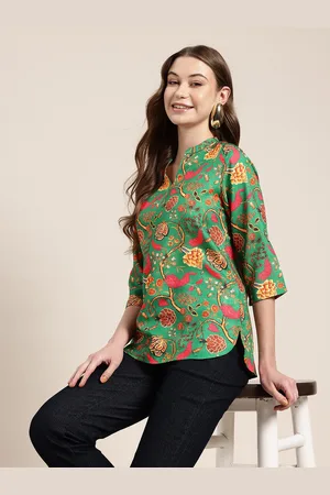 HERE&NOW Floral Printed Mandarin Collar Kurti
