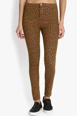 KOTTY Women Tan & Brown Animal Print High-Rise Skinny Fit Clean Look Jeans