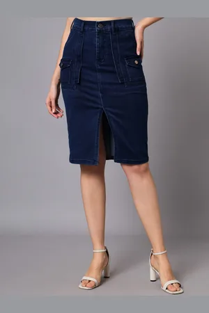 The Dry State Knee Length Pure Cotton Denim Skirts