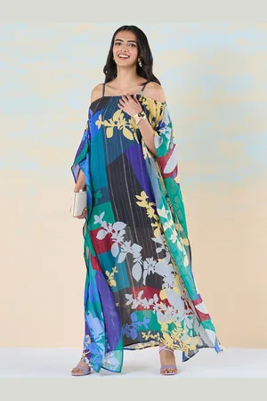 Liva Floral Print Flared Sleeve Liva Kaftan Top