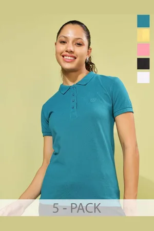 Dollar Missy Women Pack Of 5 Polo Collar Solid T-shirts