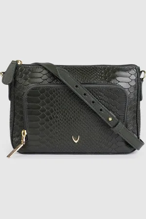 Hidesign Green Snakeskin Textured Leather Structured Sling Bag