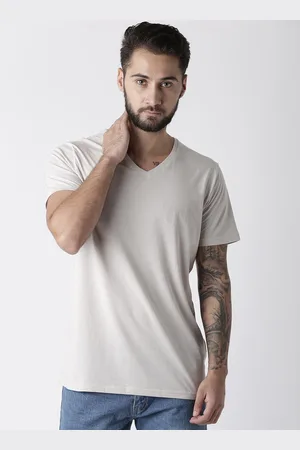 Forever 21 Men Grey Solid V-Neck T-shirt