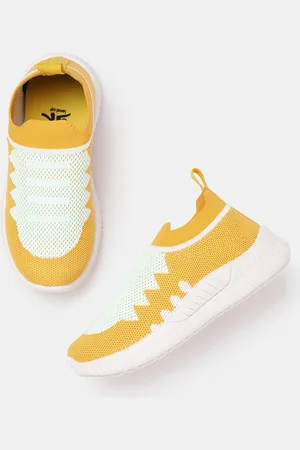 YK Boys Yellow & Mint Green Woven Design Slip-On Sneakers