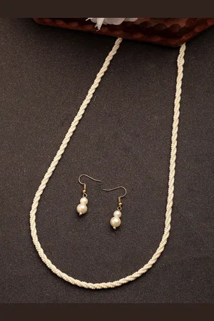 Anouk Women Gold-Plated Pearl Detailed Long Necklace With Earrings