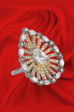 Anouk Rhodium Plated American Diamond Stone Studded Finger Ring