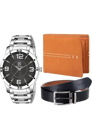 MARKQUES Men Brown & Silver-Toned Solid Accessory Gift Set