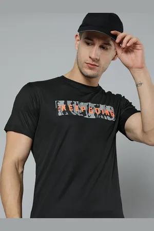 HRX Training Men Jet Black Rapid-Dry Typography Tshirts