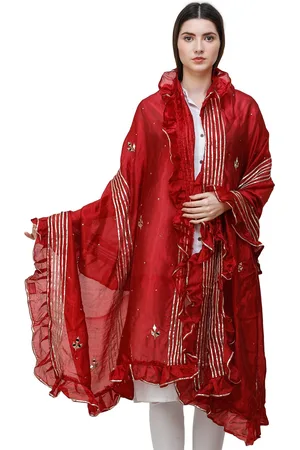 Exotic India Bittersweet Art Silk Dupatta with Gota Patches and Frill Border