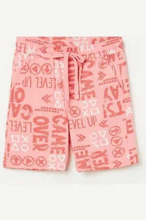 Lifestyle Boys Peach Typography Printed Denim Shorts