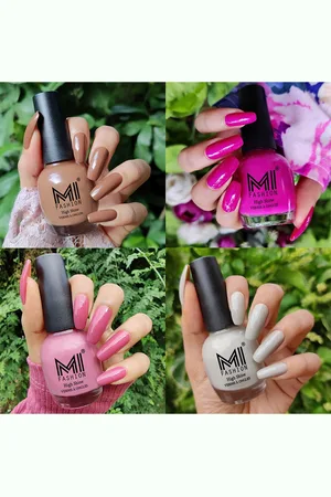 MI FASHION Set Of 4 Vernis A Ongles Ultra High Glass HD 3D Shine Nail Polish 60ml - Dark Nude, Bright Plum, Nude Spring, Light Nude
