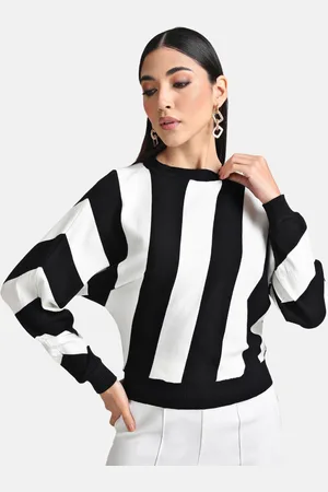 Kazo Women Black & White Striped Striped Pullover